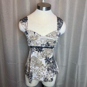 “By Choice” Y2K Patterned Sleeveless Top Made in USA Taupe and Black